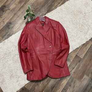 Vintage MetroStyle 6 Red 100% Leather Asymmetrical Button Front Jacket Blazer